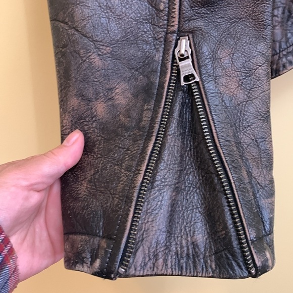 Banana Republic Brown Vintage Cafe Racer Motorcycle Leather Bomber Jacket XL T - Picture 15 of 17